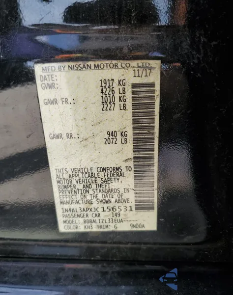 2018 Nissan Altima 2.5 z USA, uszkodzony, nr VIN 1N4AL3APXJC156531